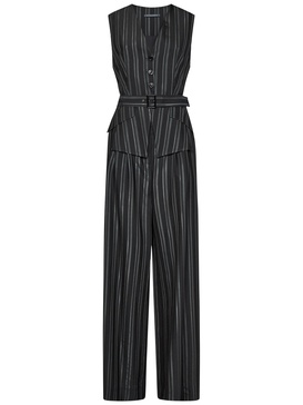 Alberta Ferretti Sleeveless Tailored Stripe-Pattern Jumpsuit