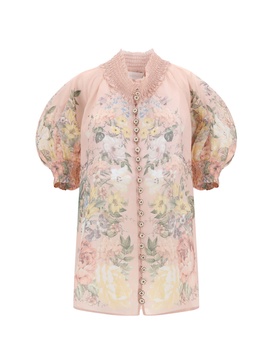 Waverly ramie print short sleeve blouse