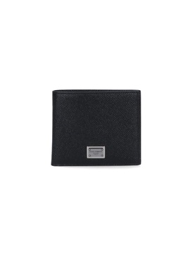 Calf leather wallet with logo plaque