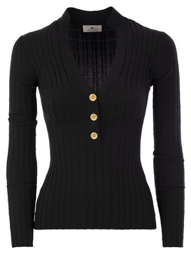 Ribbed Viscose Sweater With Button Placket Elisabetta Franchi