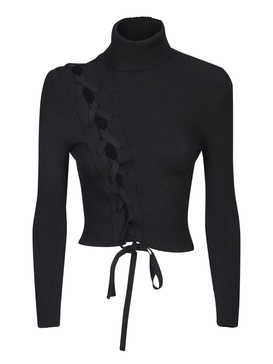 Black Lace-up Cropped Sweater