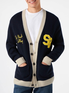 Knitted Cardigan With Patch And St. Barth College Embroidery