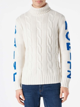 Man Turtleneck Braided Sweater With Saint Moritz Print