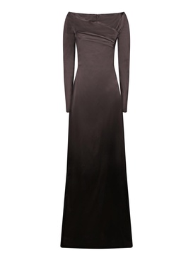 Long Flared Stretch Black Satin Dress