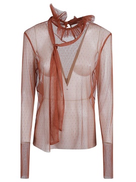 See-through Ruffle Neck Shirt