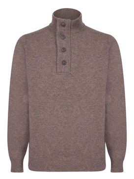 Essential Mid Zip Taupe Wool Sweater