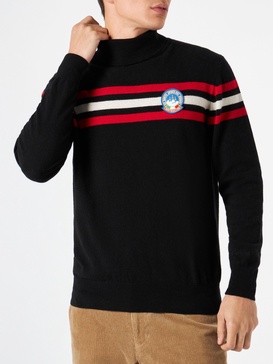 Blended Cashmere Turtle Neck Sweater With Patch