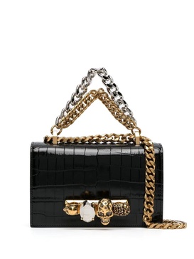 Black Jeweled Satchel Mini Bag With Chain