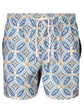 Patterned Boxer Swim Shorts Yellow/white/light Blue