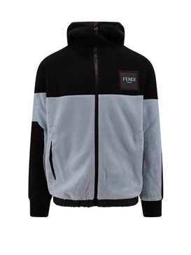 Fendi Fleece Logo Patch Zipped Hoodie