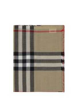 Wool And Silk Check Scarf Scarves Beige