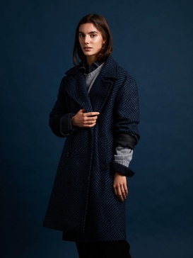 Aalbany Virgin Wool Herringbone Coat