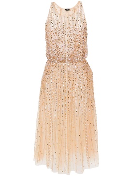 ELISABETTA FRANCHI Sparkling Sequin Midi Dress in Blush Beige