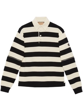 Striped Black and White Knit Polo with Detachable Sleeves in Cotton Man