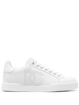 Portofino leather sneaker with perforated logo