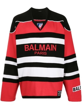 BALMAIN Bi-Color Boxy Sweater for Men in EBL for FW22