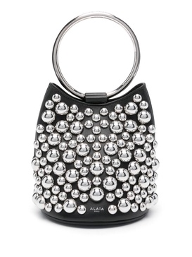 ALAIA Mini Leather Bucket Handbag with Silver Studs