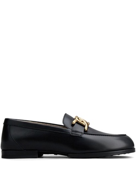 TOD'S Black Leather Chain-Link Loafers for Women