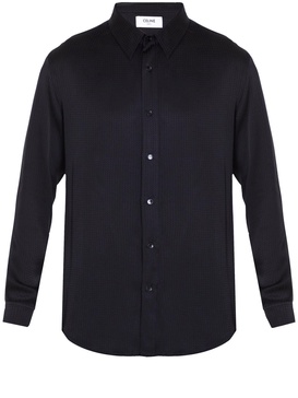 CELINE Black Silk Polka-Dot Shirt for Men