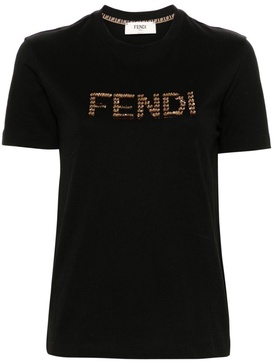 FENDI Sequin-Embellished Black Cotton Tee