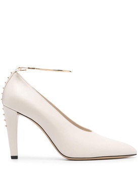 FENDI Almond Beige Pointed Pumps with Metallic Embellishments