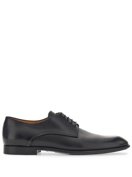 FERRAGAMO Black Lace-Up Leather Derby Dress Shoes for Men