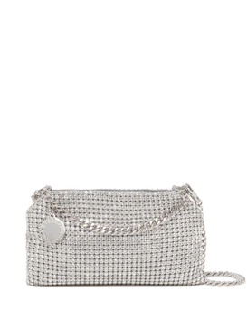 STELLA MCCARTNEY Eco-Luxe Silver Crystal Mini Clutch with Chain Strap