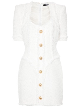 BALMAIN Chic Buttoned Mini Tweed Dress