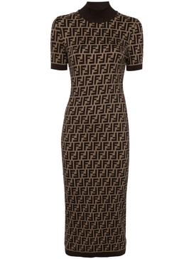 FENDI Elegant Tobacco Brown Jacquard Bodycon Dress