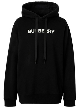 BURBERRY Men's Black Hooded Sweatshirt with Iconic Logo Print