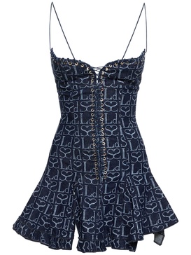 Monogram logo denim corset minidress