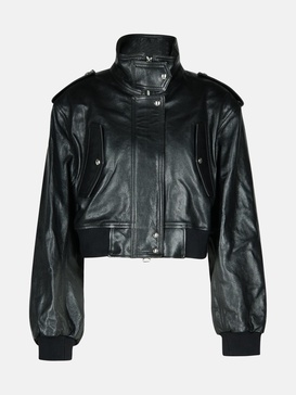 'KEMBER' BLACK LEATHER BOMBER JACKET