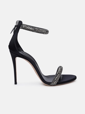 'SCARLET STRATOSPHERE' BLACK SATIN SANDALS