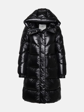 Black nylon long down jacket