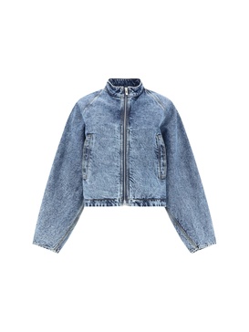 Acid-wash high-neck denim-blend jacket