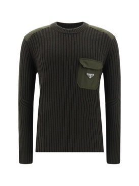 Prada Logo Plaque Ribbed-Knitted Jumper