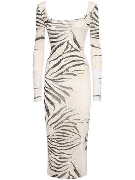 Zebra printed viscose devoré long dress