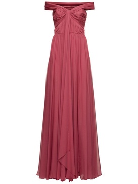 Strapless draped chiffon long dress