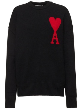 Logo felted wool crewneck sweater