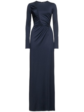 Ruched fluid jersey long dress