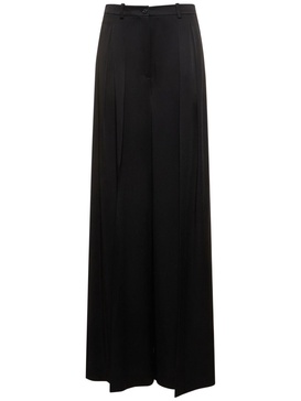 Pleated satin high rise wide pants