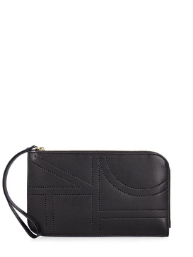 Monogram wristlet leather clutch