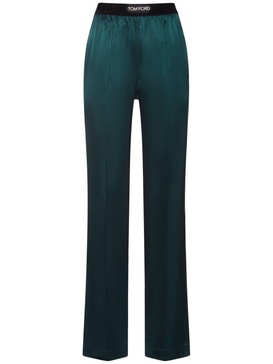 Stretch silk satin straight pants