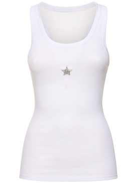 Crystal embellished jersey tank top