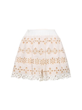 Embroidered cotton & silk blend shorts