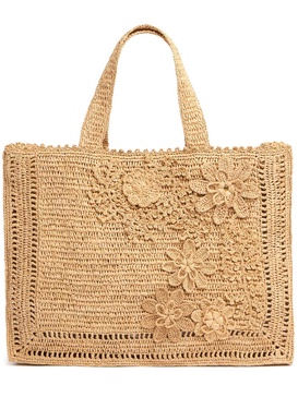 Floral raffia tote bag