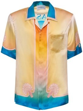 Cuban collar silk short sleeve shirt