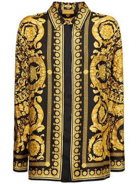 Black and Yellow Shirt with Barocco Print in Silk Woman