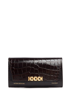 Croc embossed leather wallet w/chain