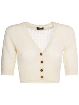 Openwork wool knit crop cardigan